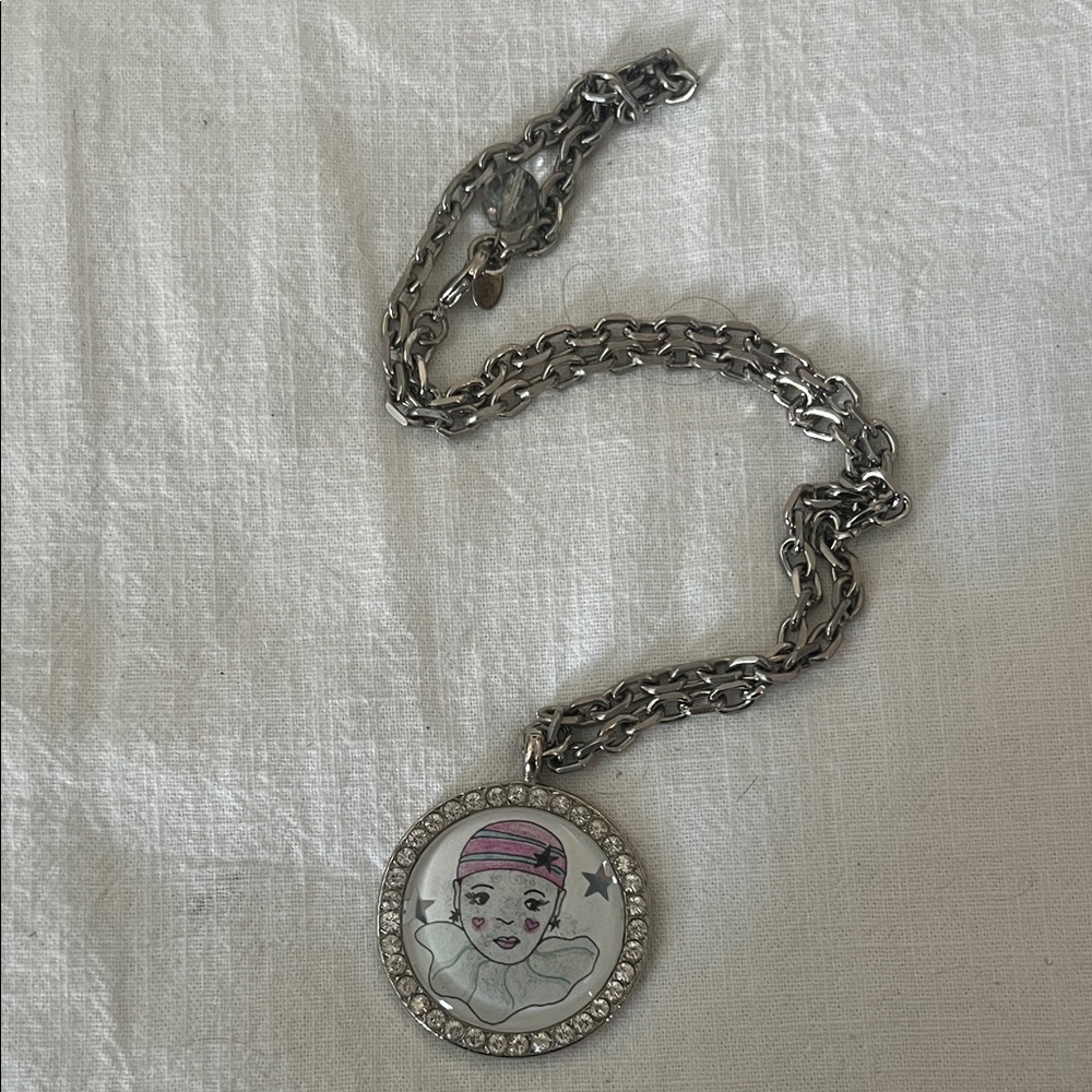 Tarina Tarantino Silver Chain Necklace with Clown Pendant from Tilt-a-Whirl